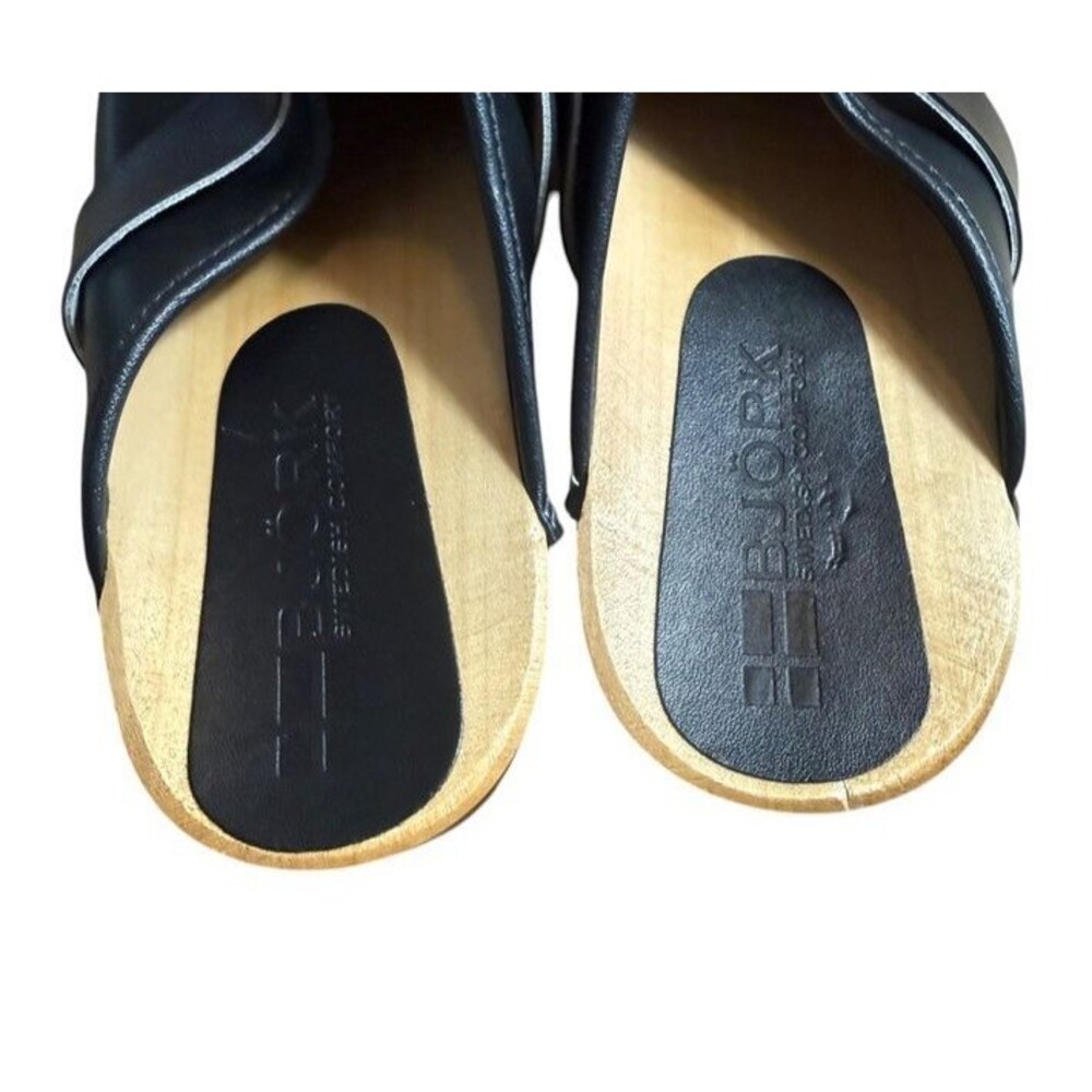 Bjork Maja Wood Clogs Shoes Womens EU 41 US 10 Black Leather Poland Boho Mules - Picture 5 of 10